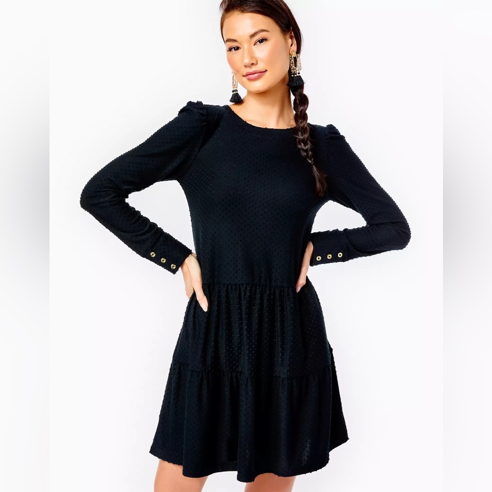 Lilly Pulitzer Arlette Swiss Dot Long Sleeve Tiered Dress SZ MED